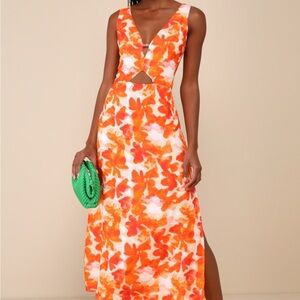 Floral Orange and White Maxi Dress